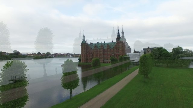 Aerial view of Frederiksborg Palace in Hilleroed, Denmark