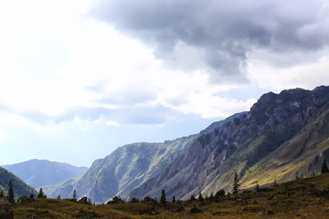 rays of the sun on the mountain. Summer landscape