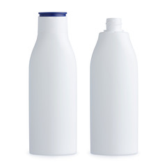 Blank matte plastic white cosmetics bottle, closed and open