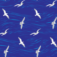 Seagulls over the sea seamless background
