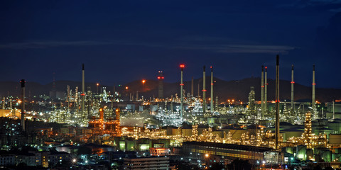 Oil refinery with beautiful sky background