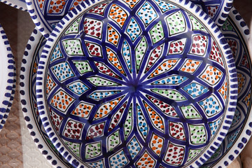 Tunisian colorful oriental pottery, detail