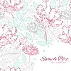 Vector modern line art florals frame corner pattern background