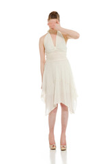 Model hiding face shame