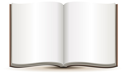 Open magazine with blank pages in a brown cover
