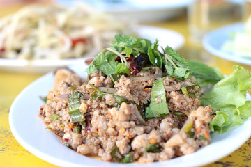 Thai Spicy minced pork salad of delicious.