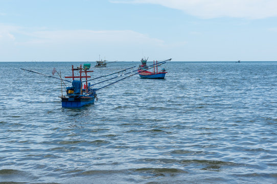 Small fishing boats on the sea 
