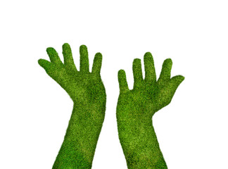 Grass hands isolated on white background (Environment concept)