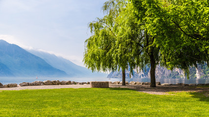 Empty bench at the Lake of Garda, italy