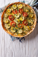 Delicious homemade pie with zucchini. vertical top view
