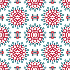 Seamless pattern with round green and red decorate elements