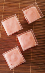 Delicious dessert with strawberries cream close up