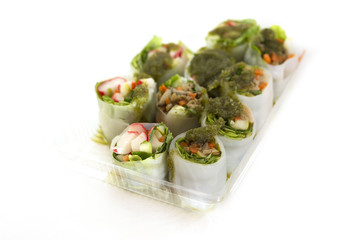 Fresh Vegetable Rice Sheet Rolls for Healthy with Seafood sauce