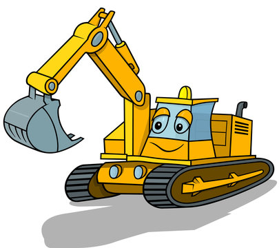 Smiling Excavator - Cartoon Illustration, Vector