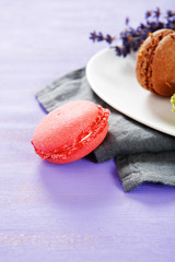 Sweet macaroon on a napkin