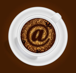 Cup of coffee with the sign