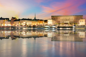 Swedish royal palace in Stockholm at night