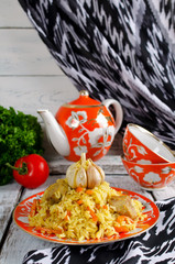 Rice pilaf with meat and vegetables