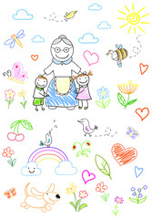 Happy children with grandmother