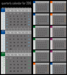 quarterly calendar for the 2016 year for print