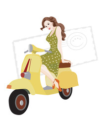 Fototapeta premium Illustration of a Woman on a Scooter