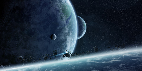 Naklejka premium Sunrise over planet Earth in space