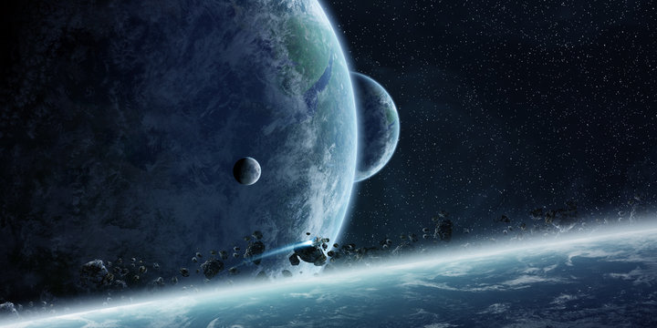 Fototapeta Sunrise over planet Earth in space