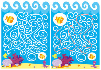 Fototapeta na wymiar Fish under water - marine maze with solution