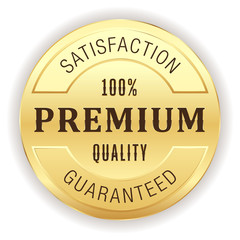 Gold premium quality badge on white background