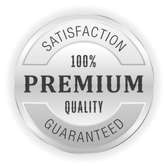 Silver premium quality badge on white background
