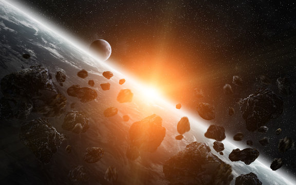 Meteorite impact on planet Earth in space