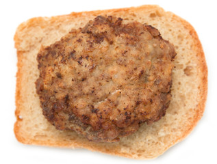 cutlet and bread on a white background