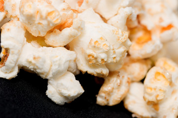 popcorn on a black background