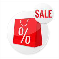 Sale circle tags with Sale text and shopping bag.