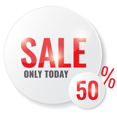 Sale circle tags with Sale 50 percent only today text. 