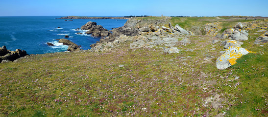 Panorama of Wild coastline in south of Yeu Island