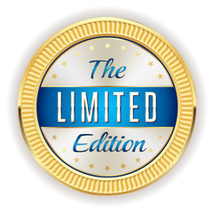 Blue limited edition badge with gold border