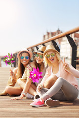 Group of friends hanging out in the city