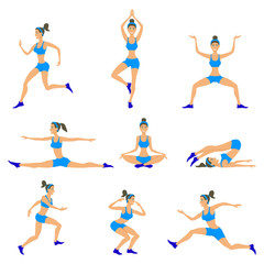 Vector yoga set Women asana Girl Healthy  lifestyle
