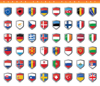 Europe Shield Flags Set