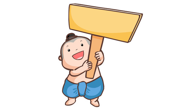 Thai boy holding a wooden board vector