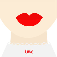Fashion woman face red lips  collar love  Flat 