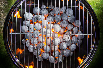 Garden grill with blistering briquettes