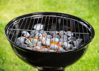 Foto op Canvas Garden grill with blistering briquettes © Lukas Gojda