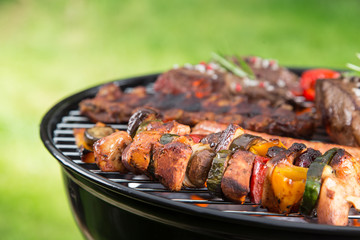 Delicious meats on garden grill