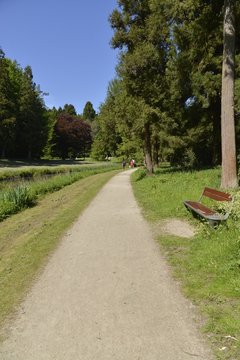 Banc vers le bout de l'&eacute;tang de la Longue Queue au parc Solvay