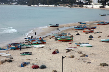 Boats on the beach. Hammamet. Tunisia