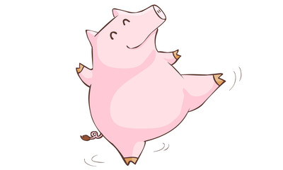 happy pink pig happy dance cartoon vector .