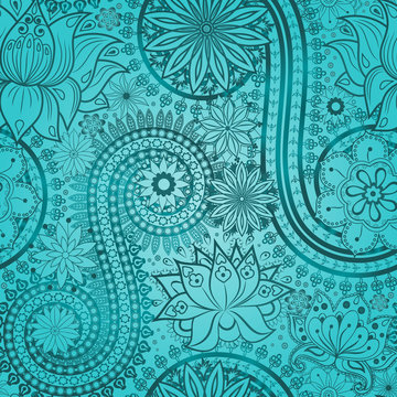 Vintage floral motif ethnic seamless background.