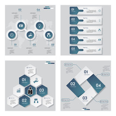 Collection of 4 blue color template/graphic or website layout. Vector Background.